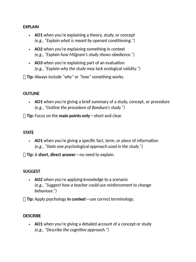 AQA Psychology Command Words Explained | PDF | Evaluation | Argument
