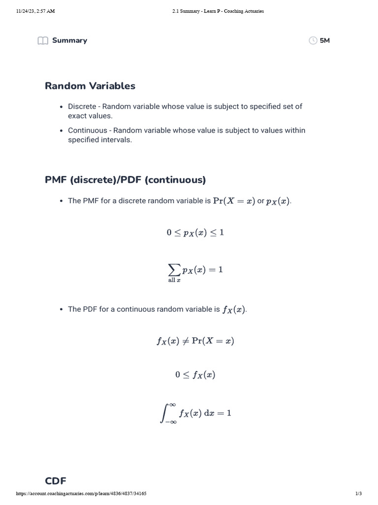 Random Variables and Distributions Summary | PDF