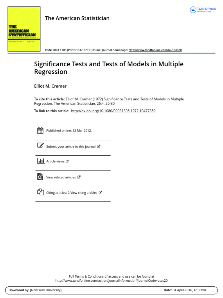 Significance Tests in Multiple Regression | PDF | Regression Analysis ...