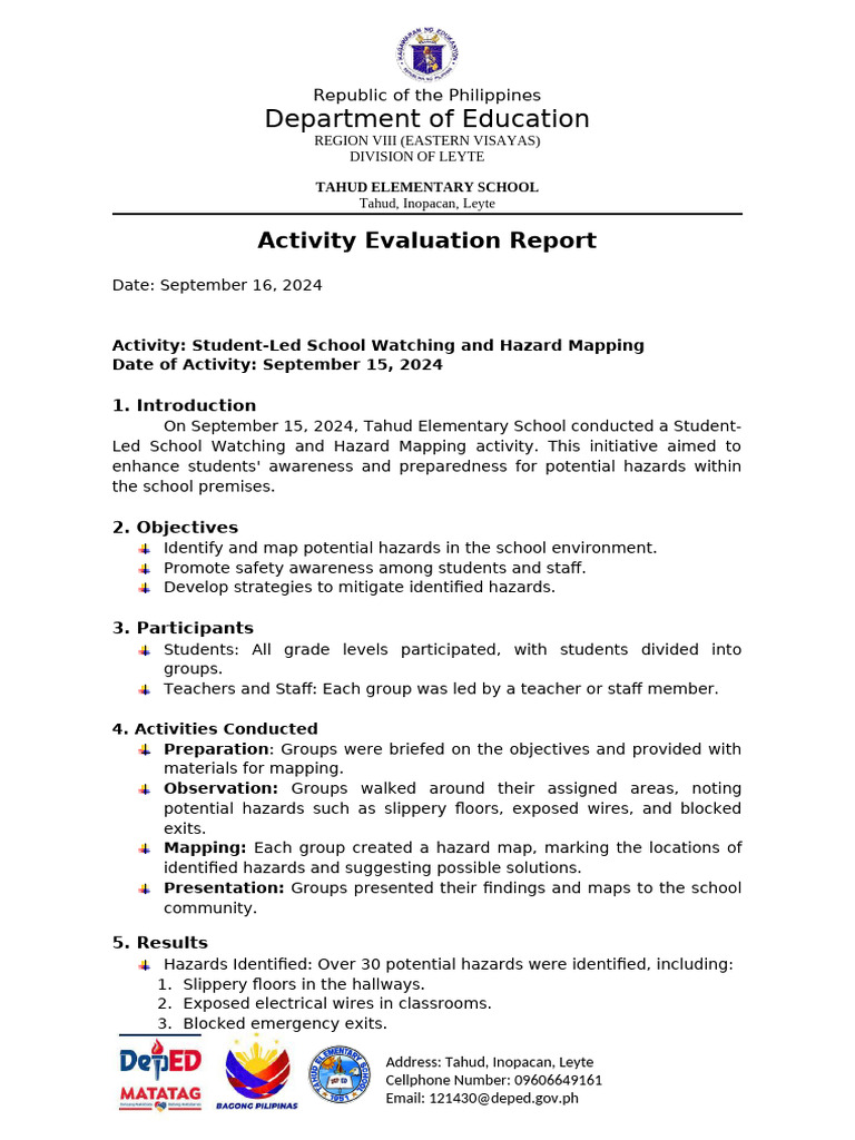 Tahud Elementary Hazard Mapping Report | PDF | Safety