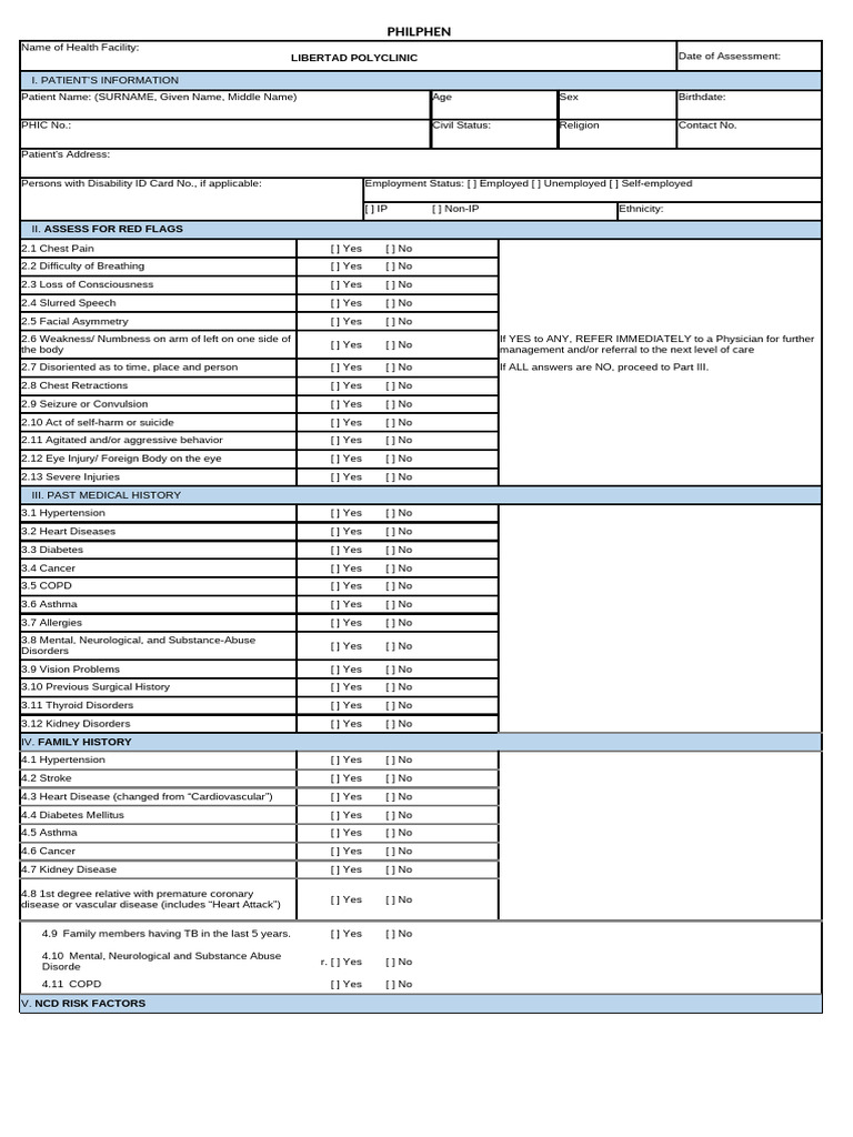 PhilPen Risk Assessment Form 2025 | PDF | Clinical Medicine | Diseases ...