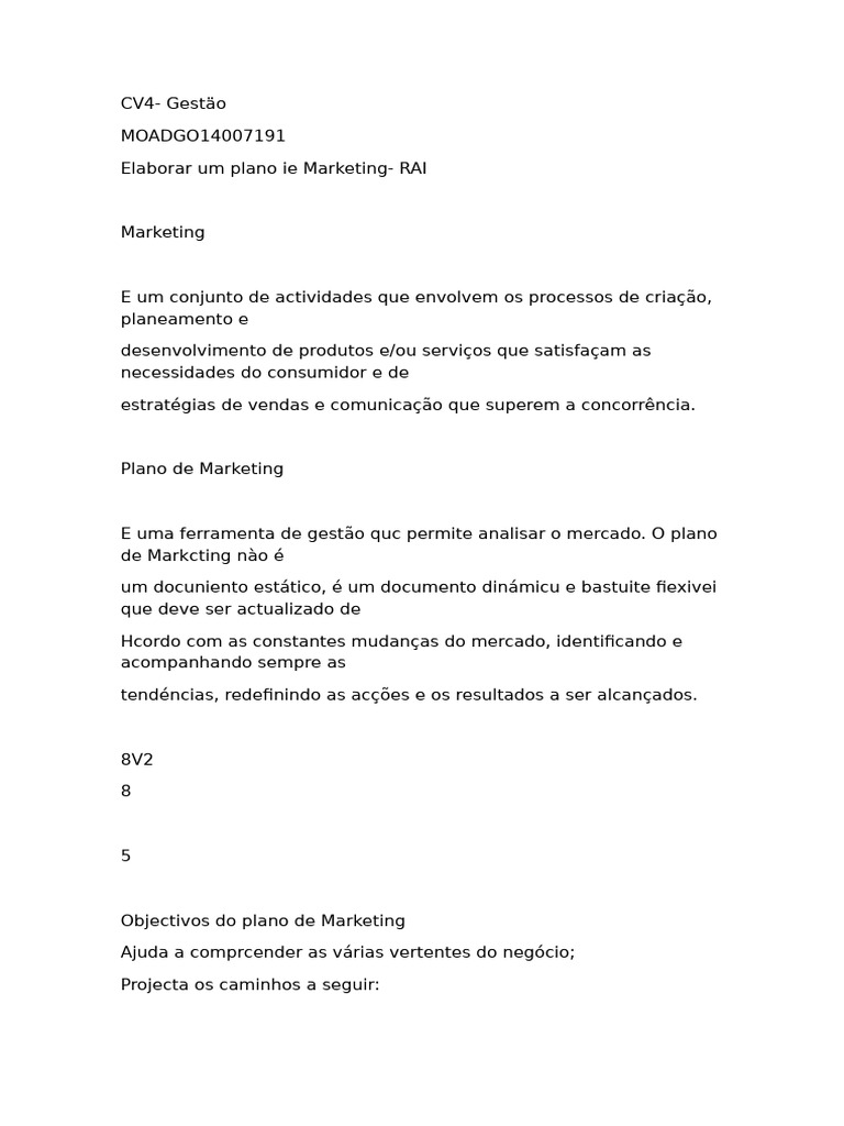 Estrutura e Objetivos do Plano de Marketing | PDF