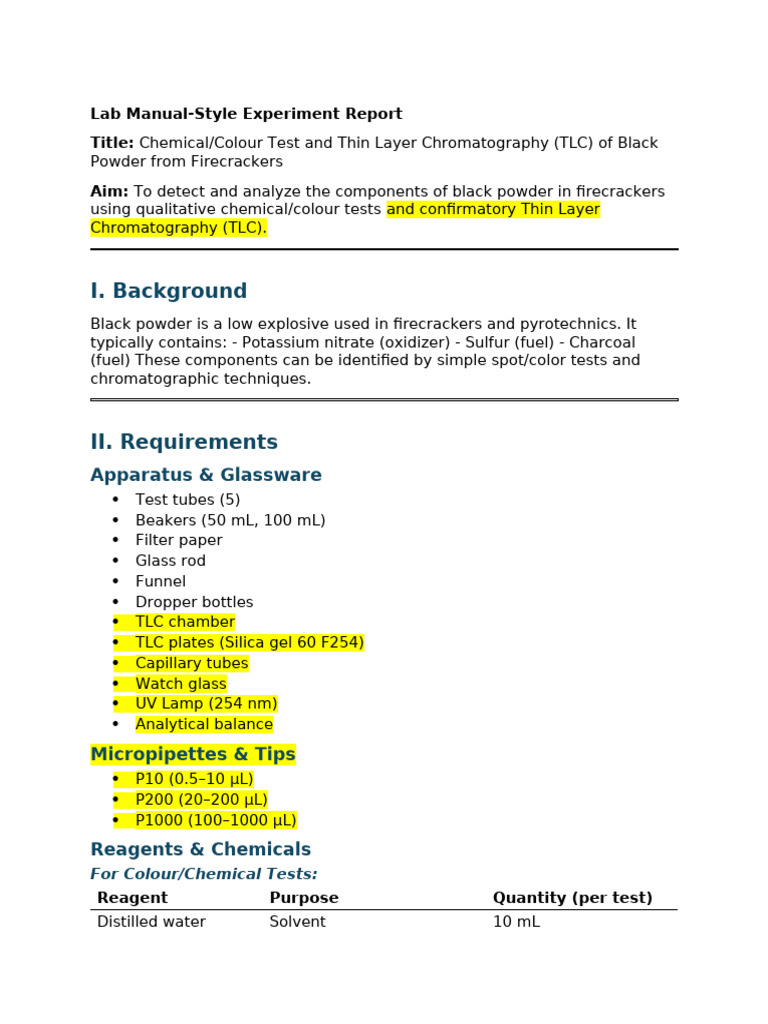 EXP-2-Black Powder TLC Color Test | PDF | Thin Layer Chromatography ...