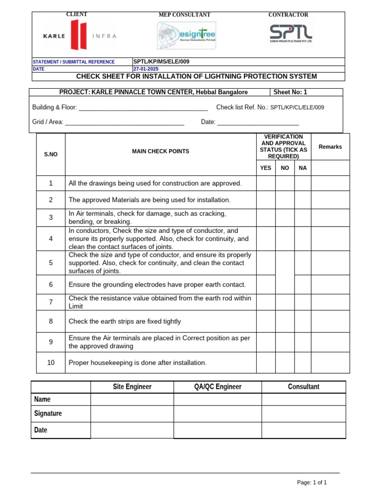 Lightning Protection System Checklist | PDF