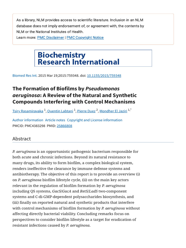 The Formation of Biofilms by Pseudomonas Aeruginosa - A Review of | PDF ...