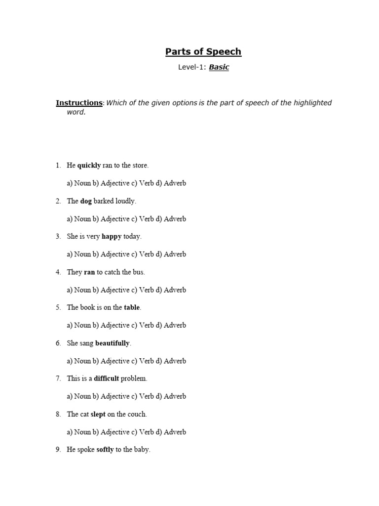 Parts of Speech Exercises with Answers | PDF | Adverb | Adjective