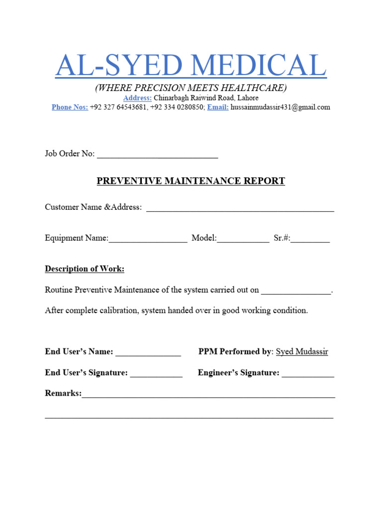 Preventive Maintenance Report Template | PDF