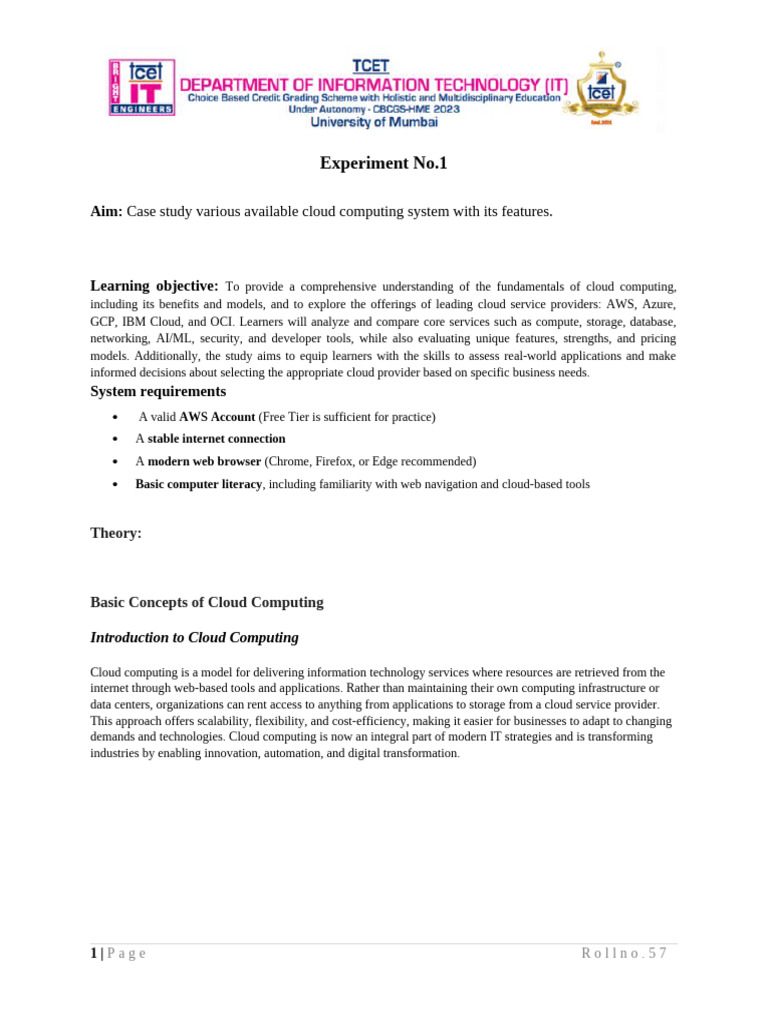 Experiment No.1 Case Study On Cloud | PDF | Cloud Computing | Software ...
