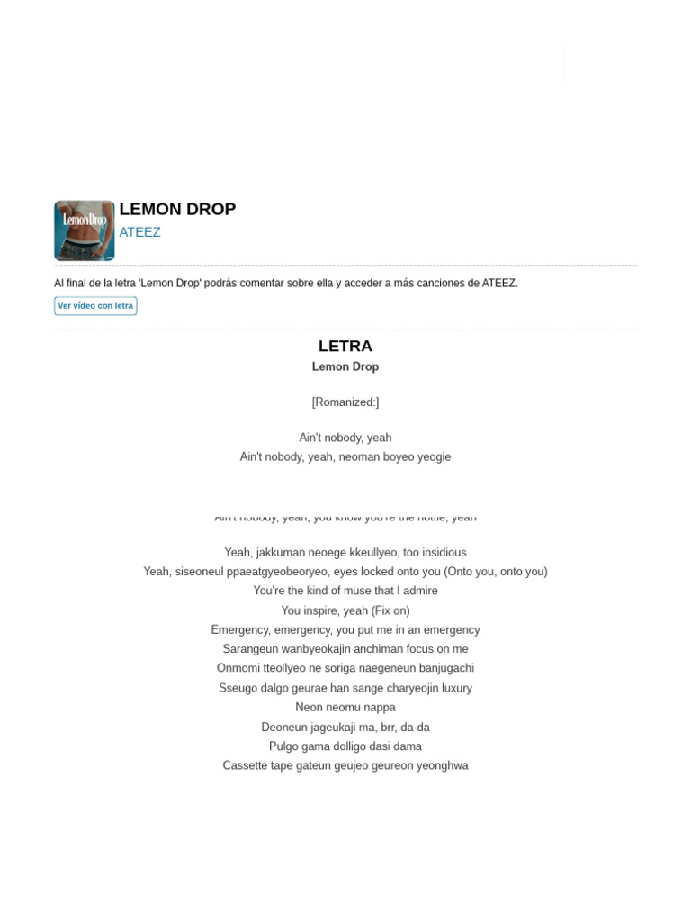 Lemon Drop - Letra - ATEEZ | PDF