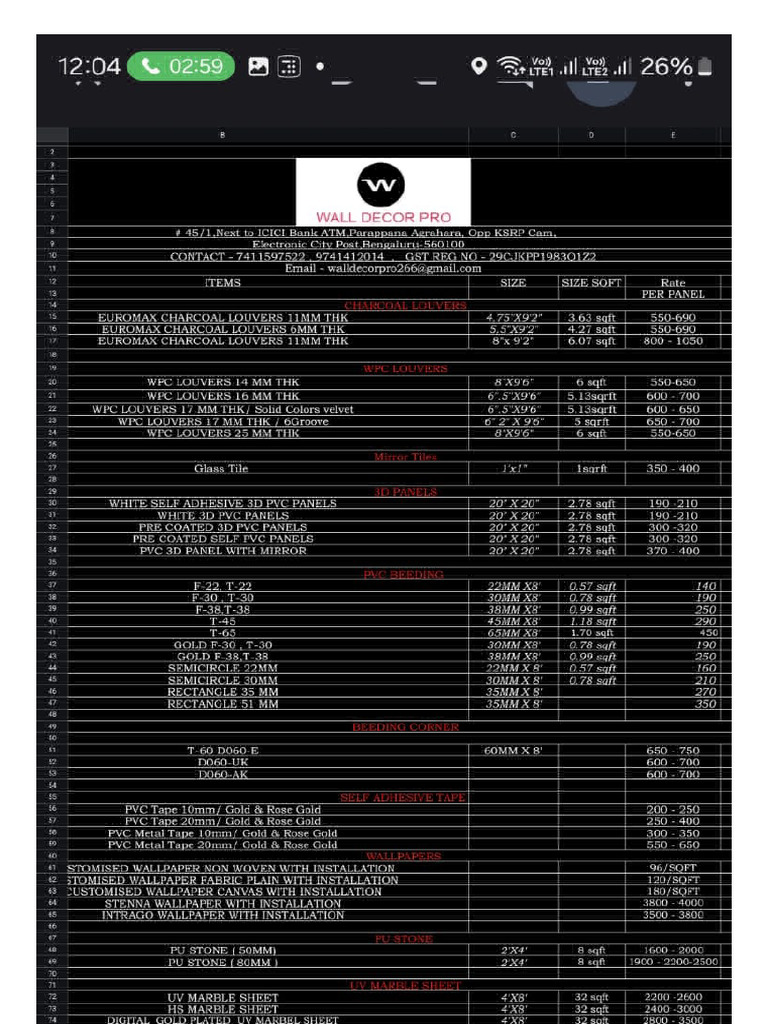 Interior Price Chart | PDF