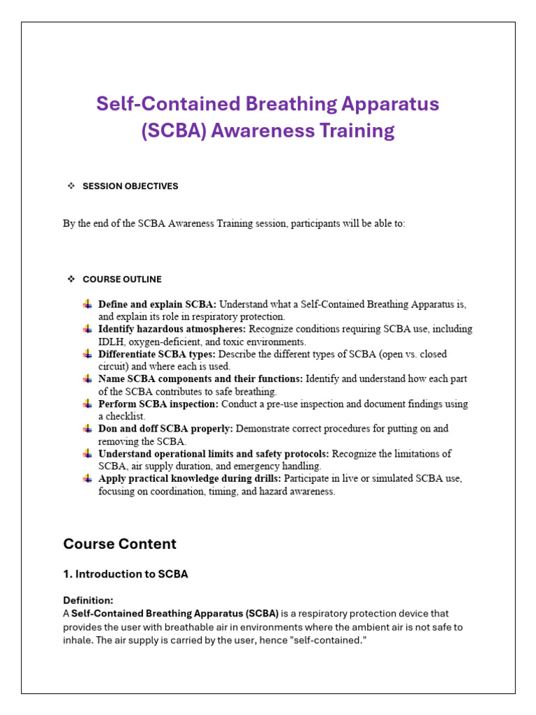Self-Contained Breathing Apparatus (SCBA) Awareness Training | PDF ...