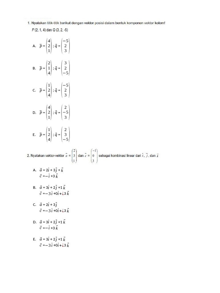 Vector Operations and Calculations | PDF