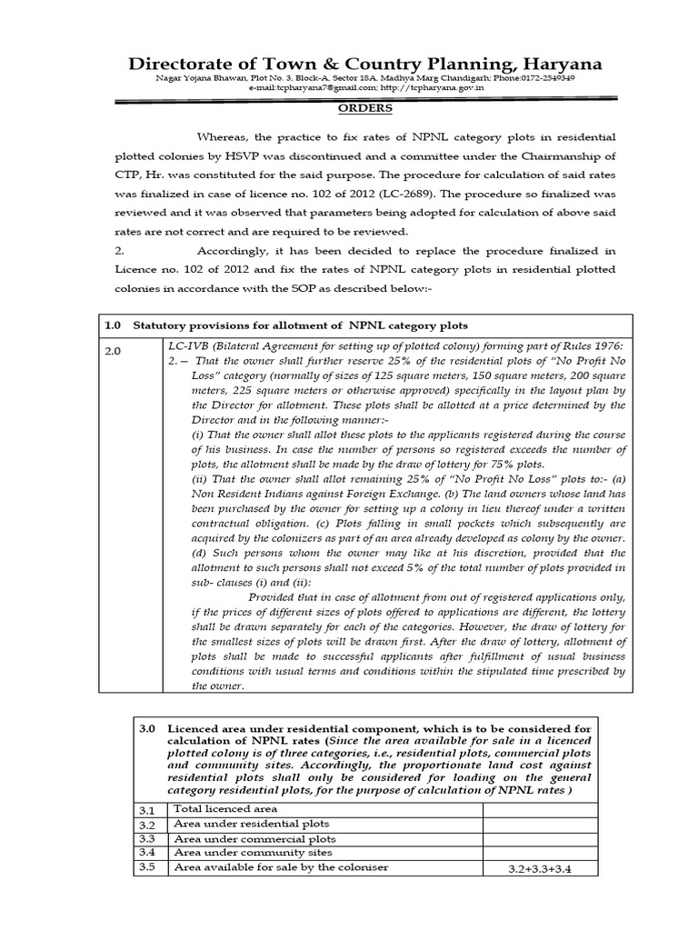 NPNL Plot Rate Fixing Guidelines | PDF