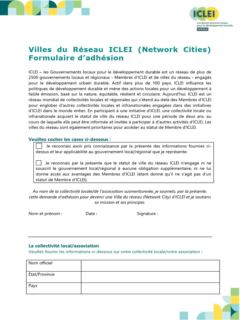 Adhésion au Réseau ICLEI pour Villes | PDF