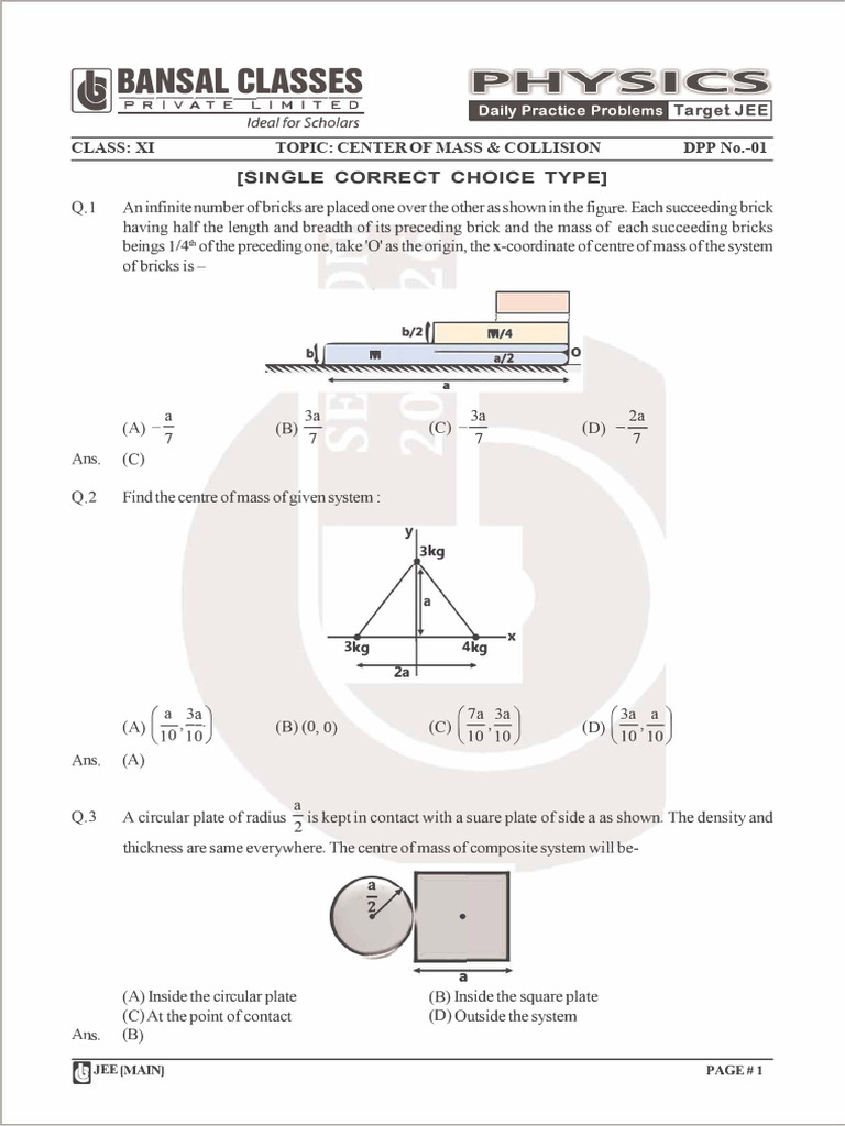 Center of Mass & Collision Problems | PDF | Collision | Momentum