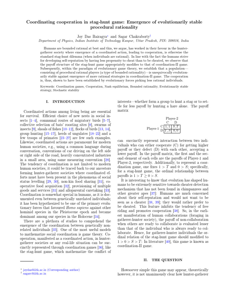 Evolutionary Stability in Stag-Hunt Games | PDF | Game Theory ...