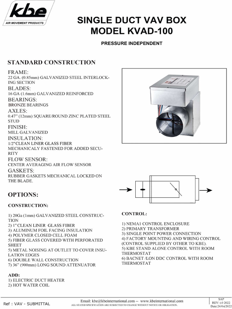 KVAD-100 VAV Box Specifications | PDF | Duct (Flow) | Mechanical ...