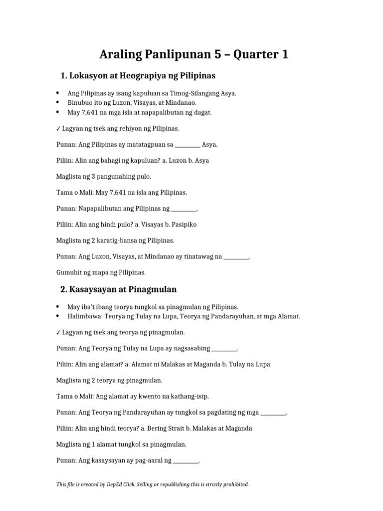 AP5 Reviewer Workbook Q1 | PDF