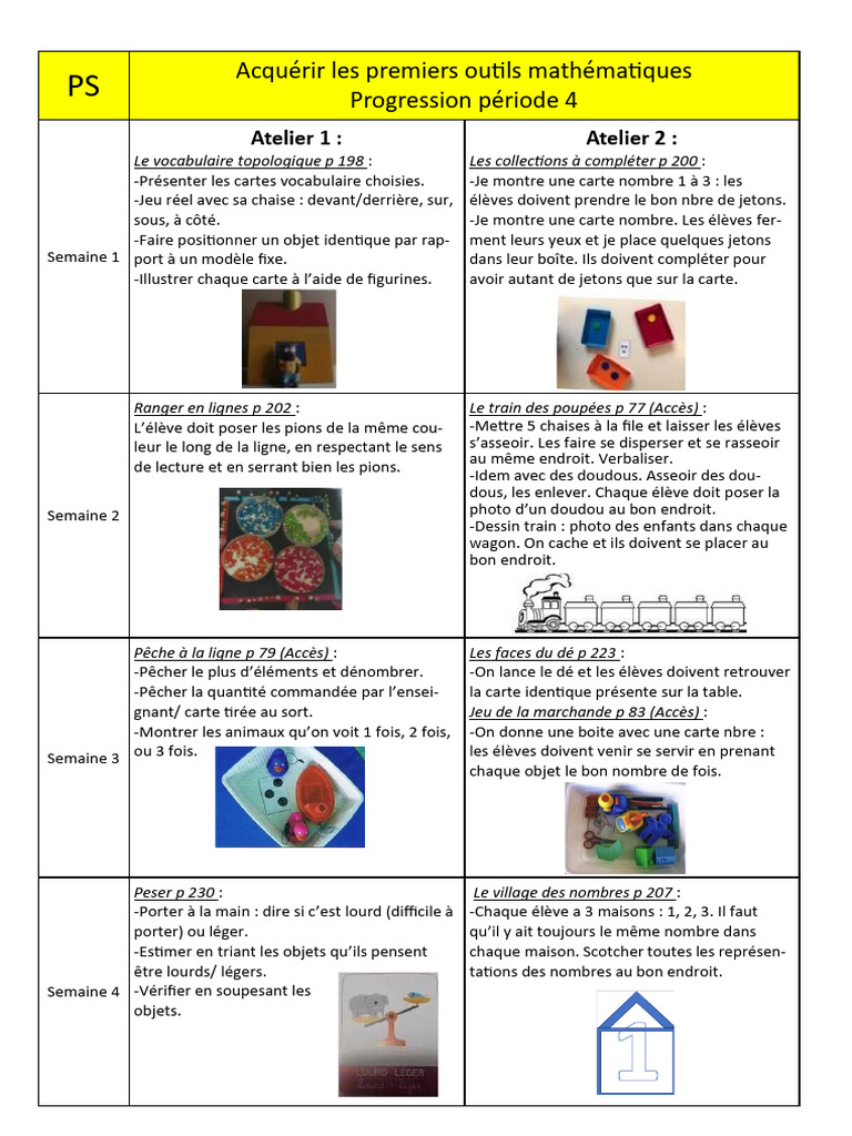 Outils mathématiques en PS : Progression 4 | PDF