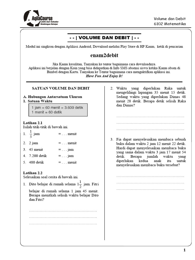 Satuan Volume dan Debit dalam Matematika | PDF