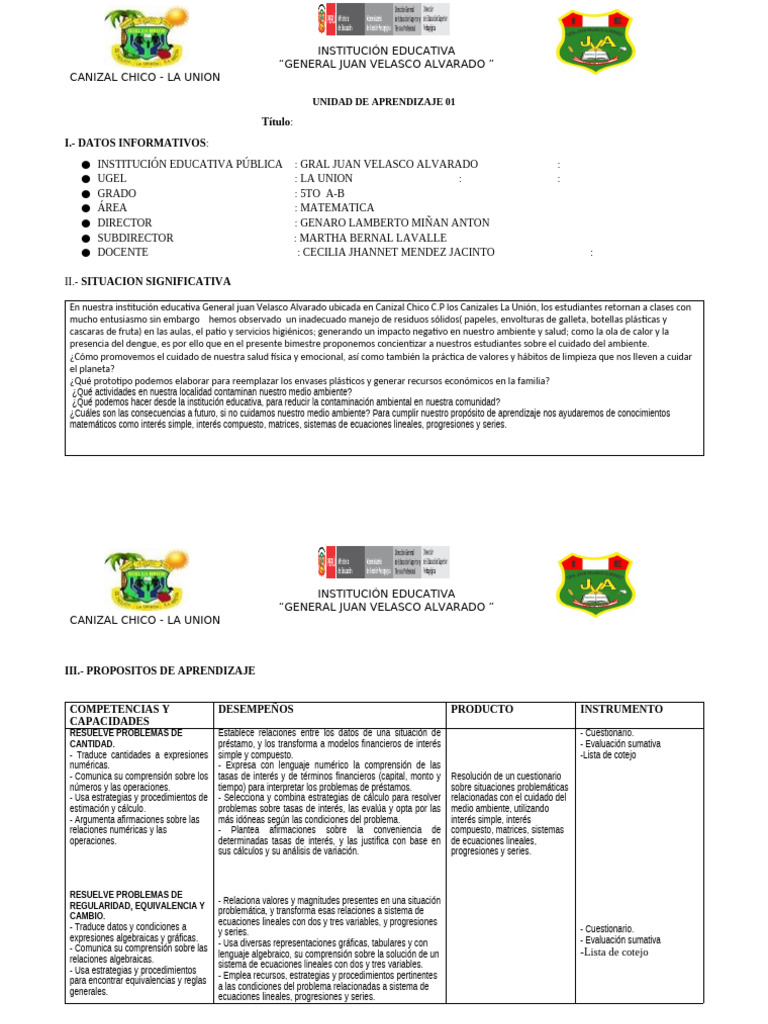Unidad de Aprendizaje 1 (2025) | PDF | Ecuaciones | Sistema de ...