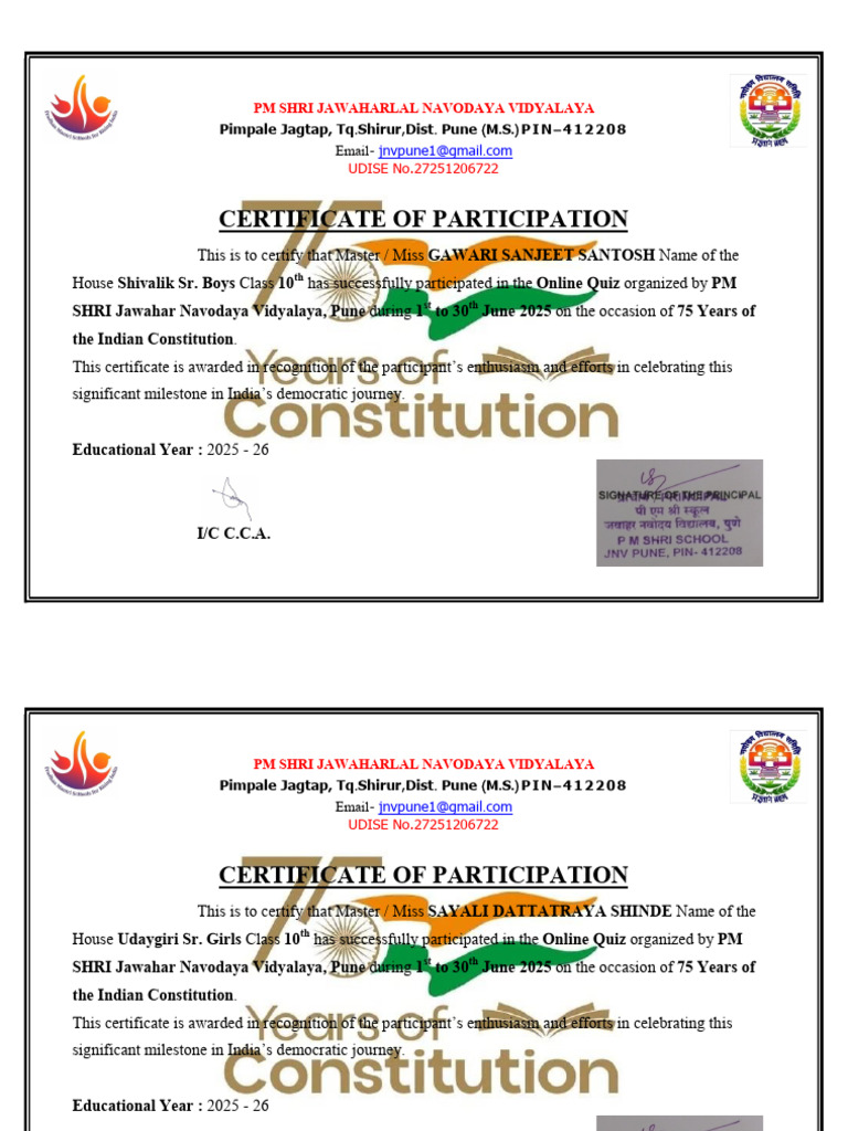 Certificate of Participation 10th Class - 083548 | PDF