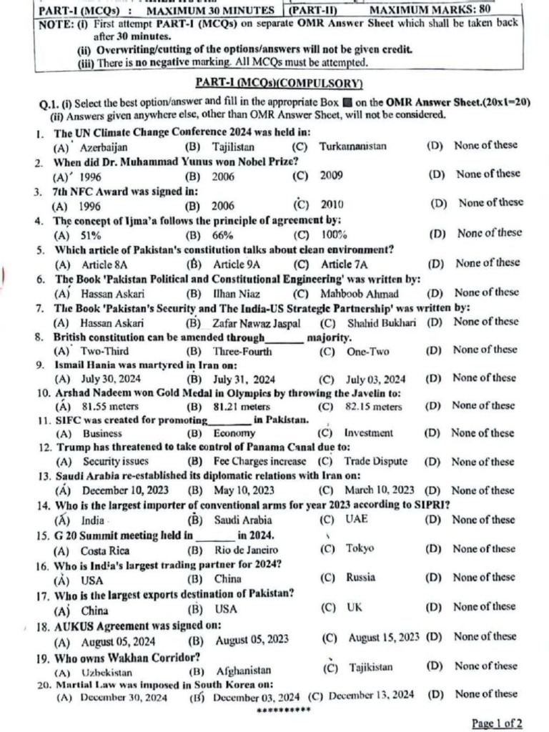 Current Affairs Paper 2025 | PDF