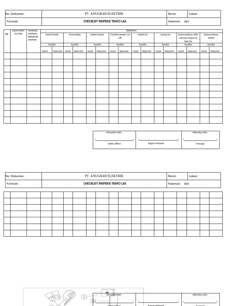Checklist Inspeksi Trafo Las PT Anugrah | PDF