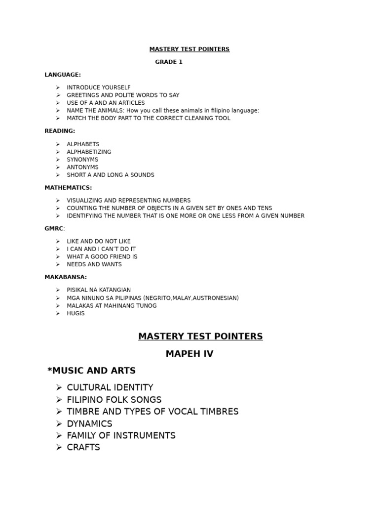 Mastery Test Pointers First | PDF