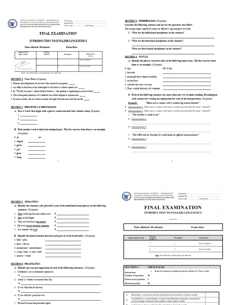 English Linguistics Final Exam Guide | PDF | Consonant | Phoneme