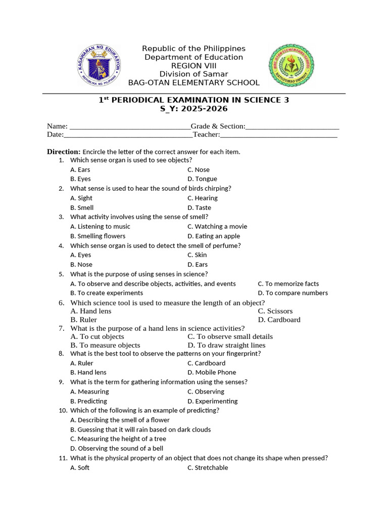 Science 3 Periodical Exam Guide | PDF | Senses | Waste