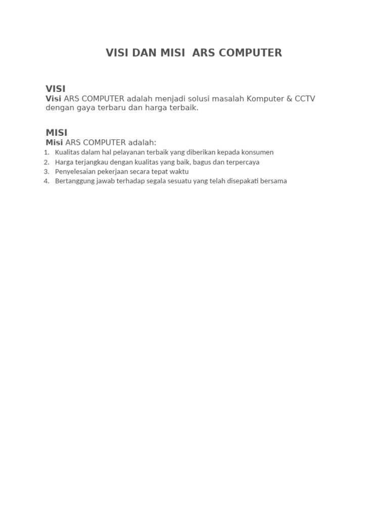 Visi dan Misi ARS Computer | PDF