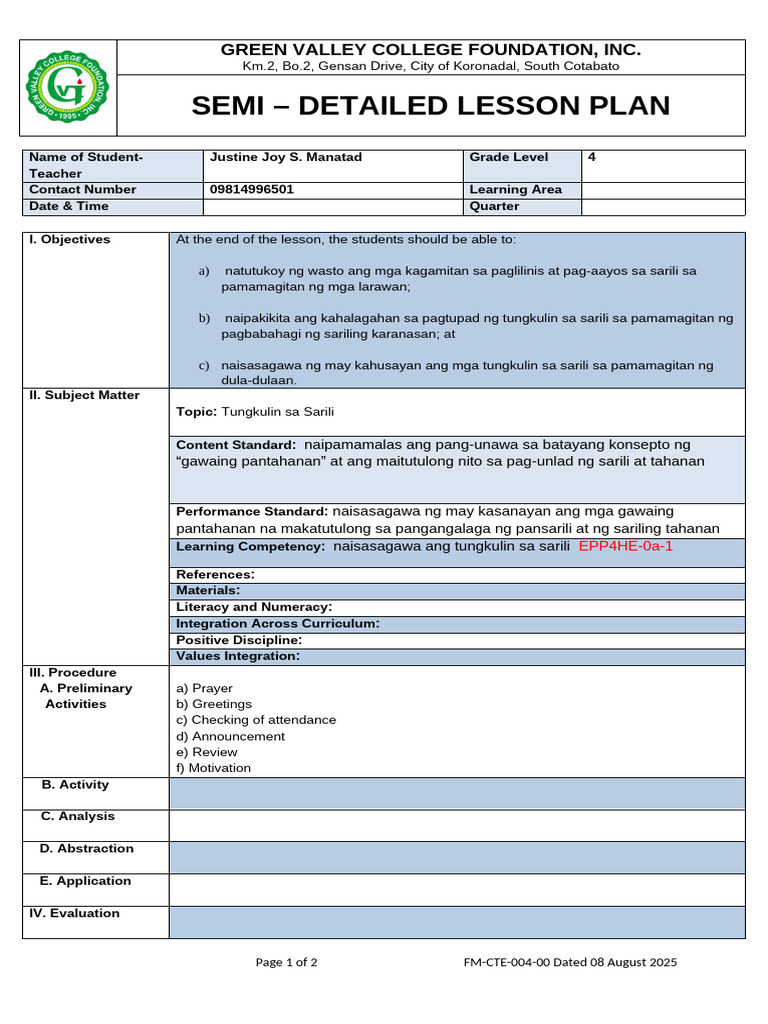 Cte Semi Detailed Lesson Plan | PDF