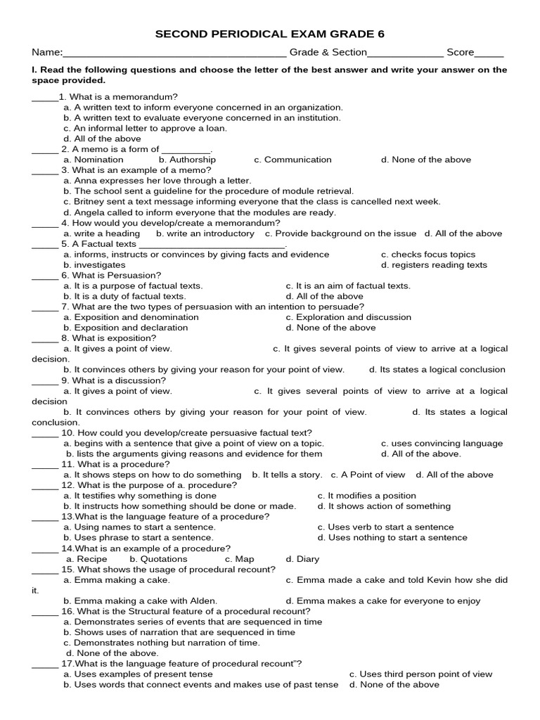 Grade 6 Periodical Exam Questions | PDF | Propaganda | Advertising