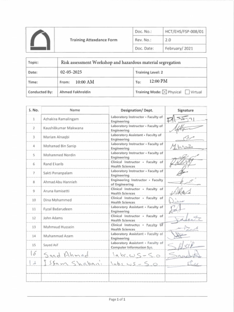 Risk Assessment Workshop and Hazardous Material Segregation | PDF