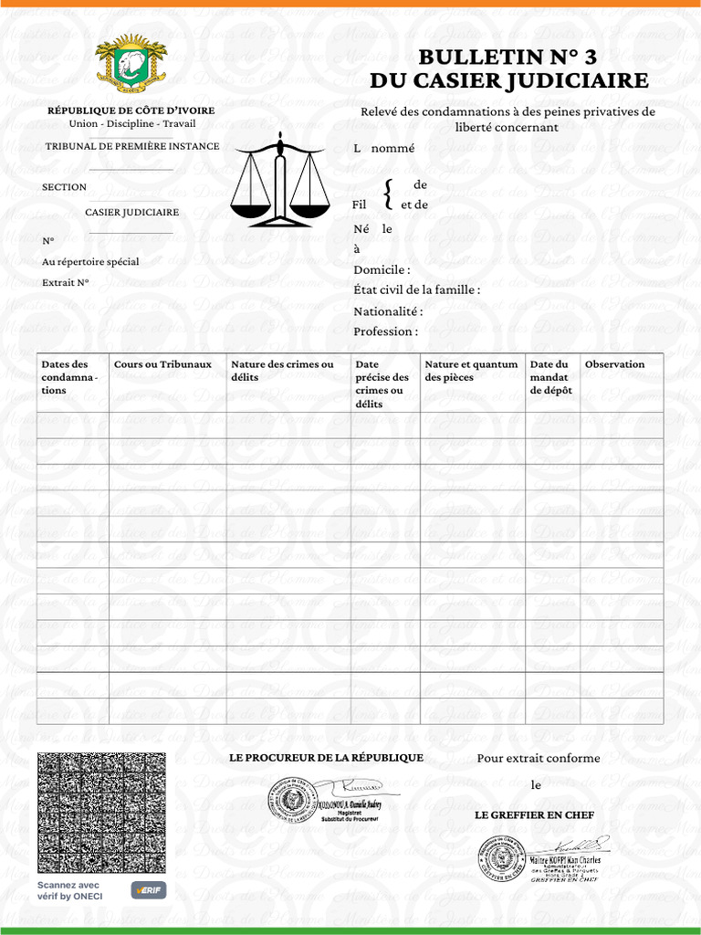 Bulletin N°3 du Casier Judiciaire CI | PDF | Justice | Crime et violence