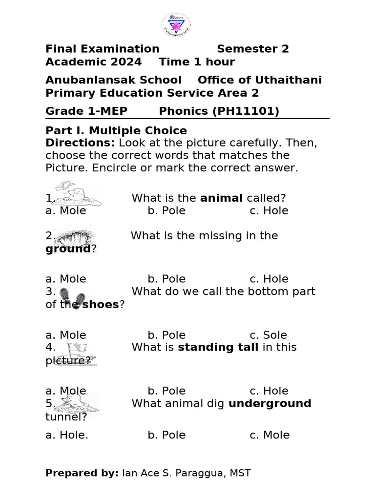 Phonics Exam Questions for Grade 1 | PDF | Chess Theory | Chess