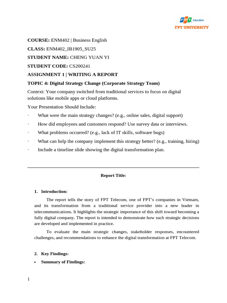 FPT Telecom's Digital Strategy Report | PDF | Cloud Computing ...