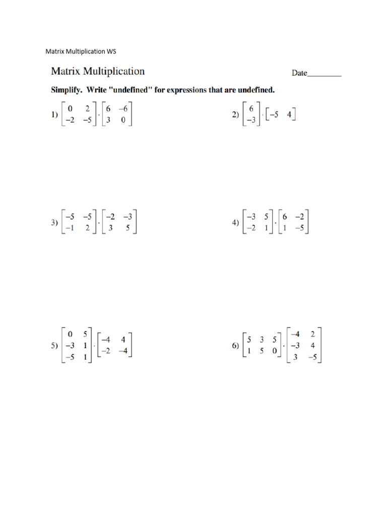 Matrix Multiplication WS | PDF