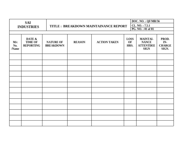 Breakdown Maintenance Report | PDF