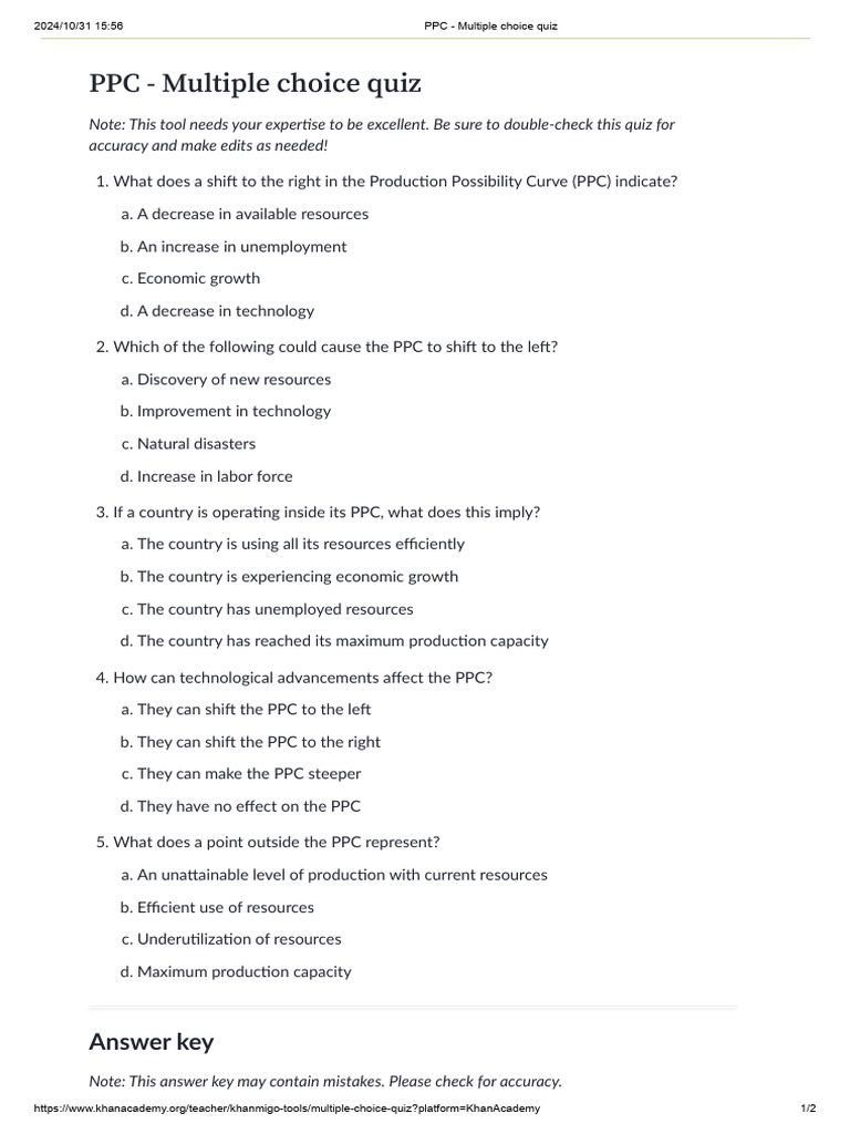 PPC Quiz: Economic Growth Impacts | PDF | Economics | Economies