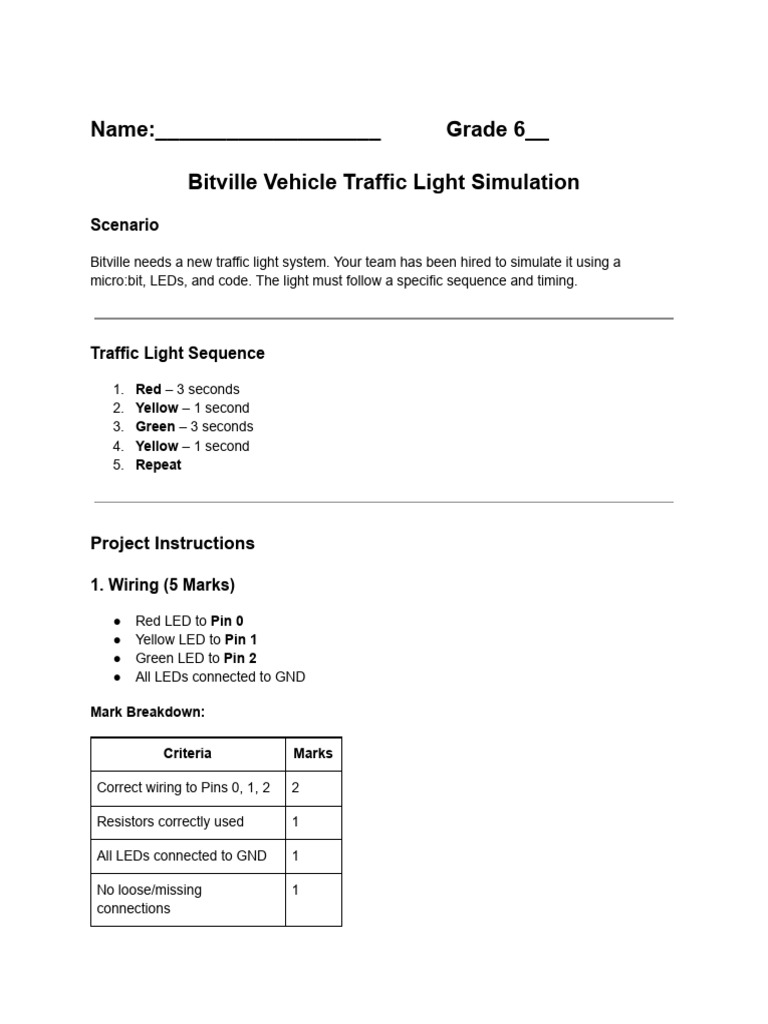 Bitville Traffic Light Simulation Guide | PDF