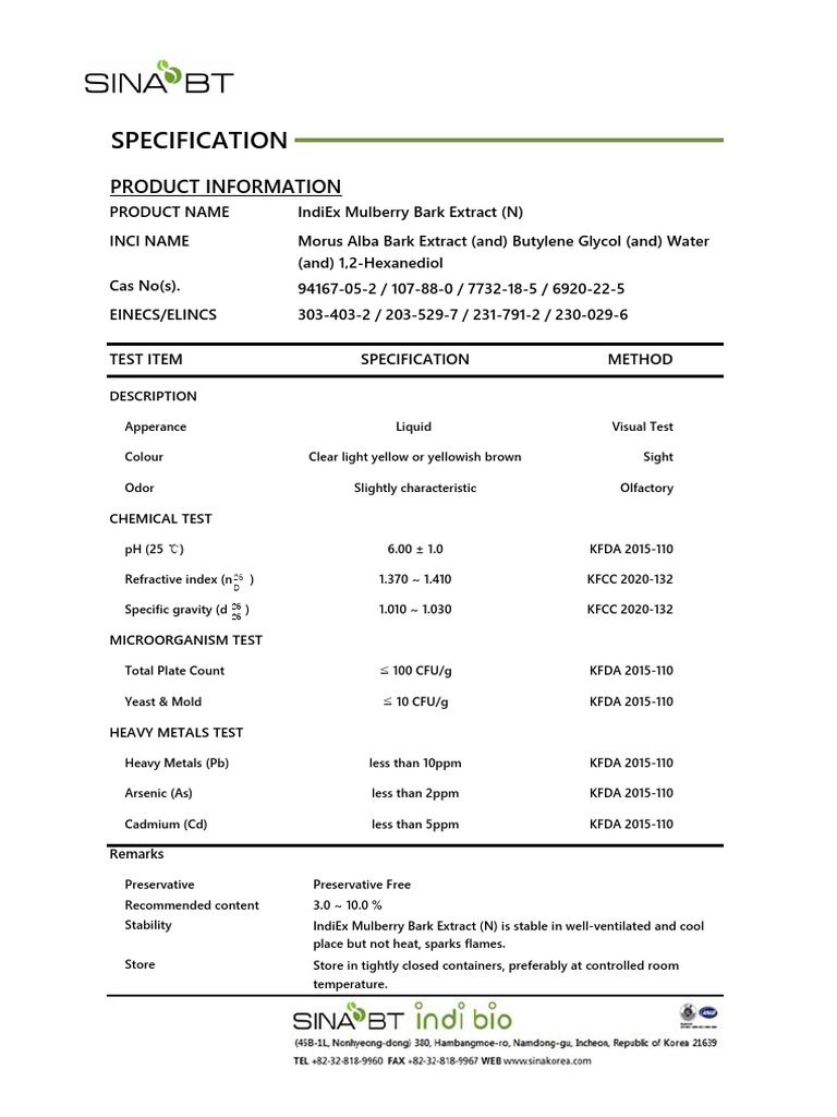 (SPEC - EN) IndiEx Mulberry Bark Extract (N) (상백피 추출물 (N) ) - Rev.24.04 ...