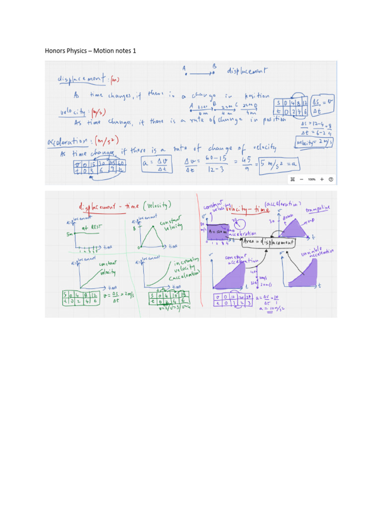 Honors Physics - Motion Notes 1 | PDF