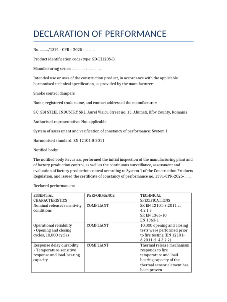 SBI Steel Smoke Control Dampers Performance | PDF