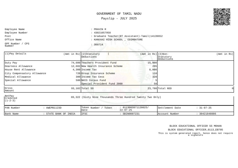 Gov School Pay Slip 01071968 | PDF | Personal Finance | Taxation
