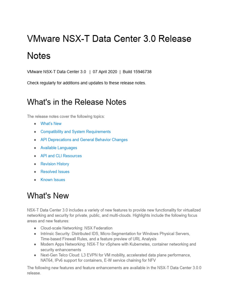 VMware NSX-T Data Center 3.0 Release Notes | PDF | I Pv6 | Firewall ...