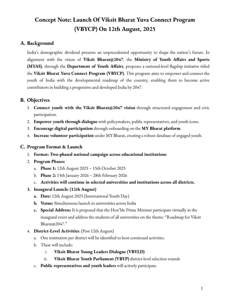 Viksit Bharat Yuva Connect Program Launch | PDF