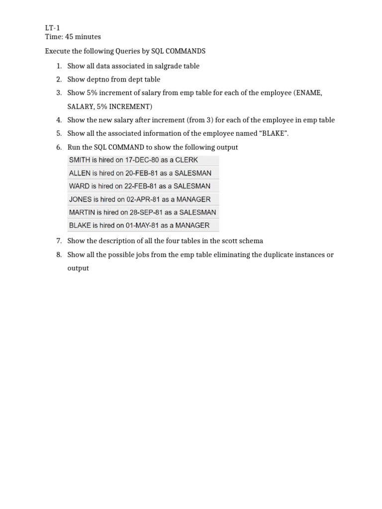 SQL Commands for Employee Data Queries | PDF