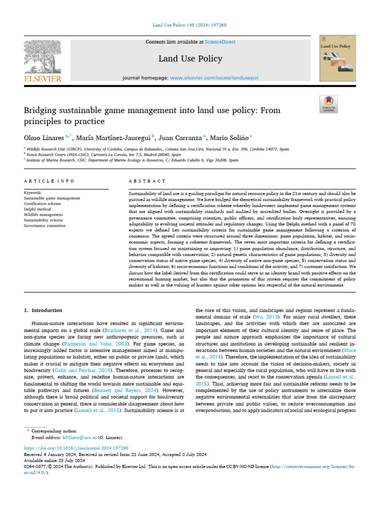 Sustainable Game Management Policies | PDF | Sustainability ...